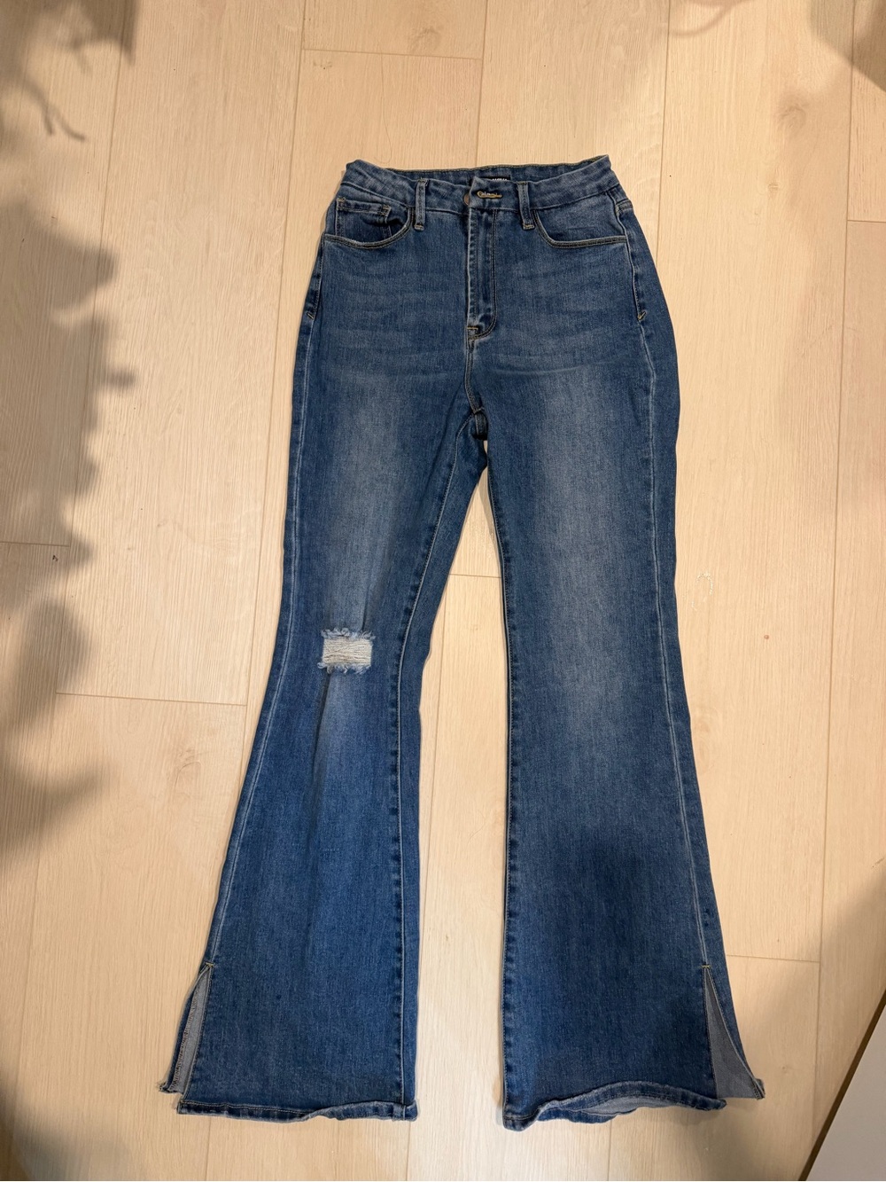 Fashion Nova Dark Blue Flare Jeans with Split Hems